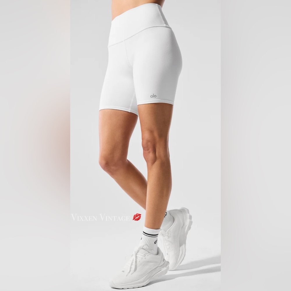 ALO Yoga White High-Waist Bike Shorts